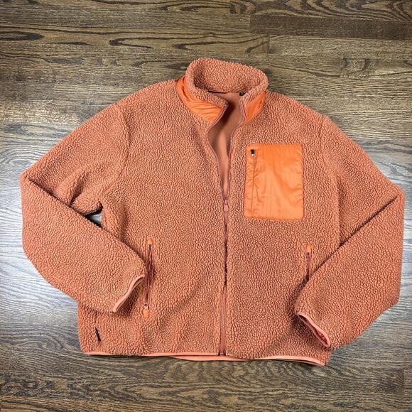 Save The Duck Fleece Jacket Mens XL Orange Sherpa Full Zip Recycled Pockets - Picture 1 of 10